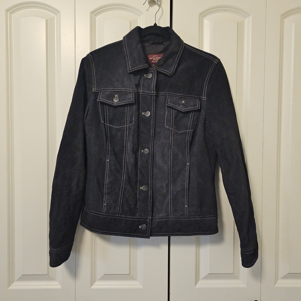 Eddie Bauer Suede Jacket Coat  Womens Washable Light black  sz L